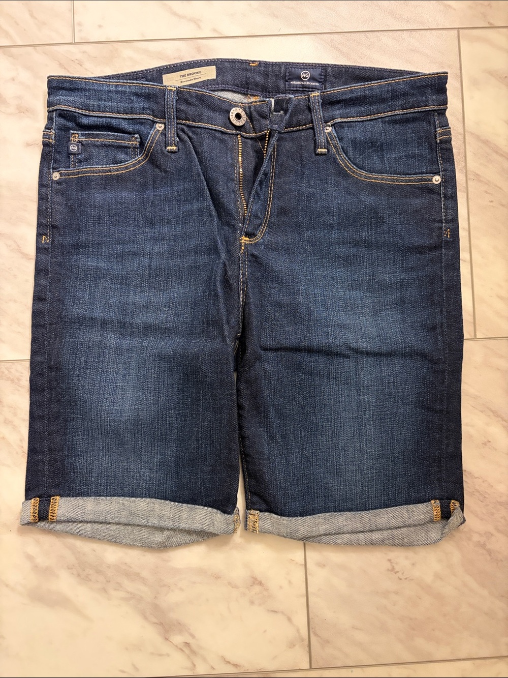Ag Adriano Goldschmied Dark Blue Denim Jeans with Contrast Stitching